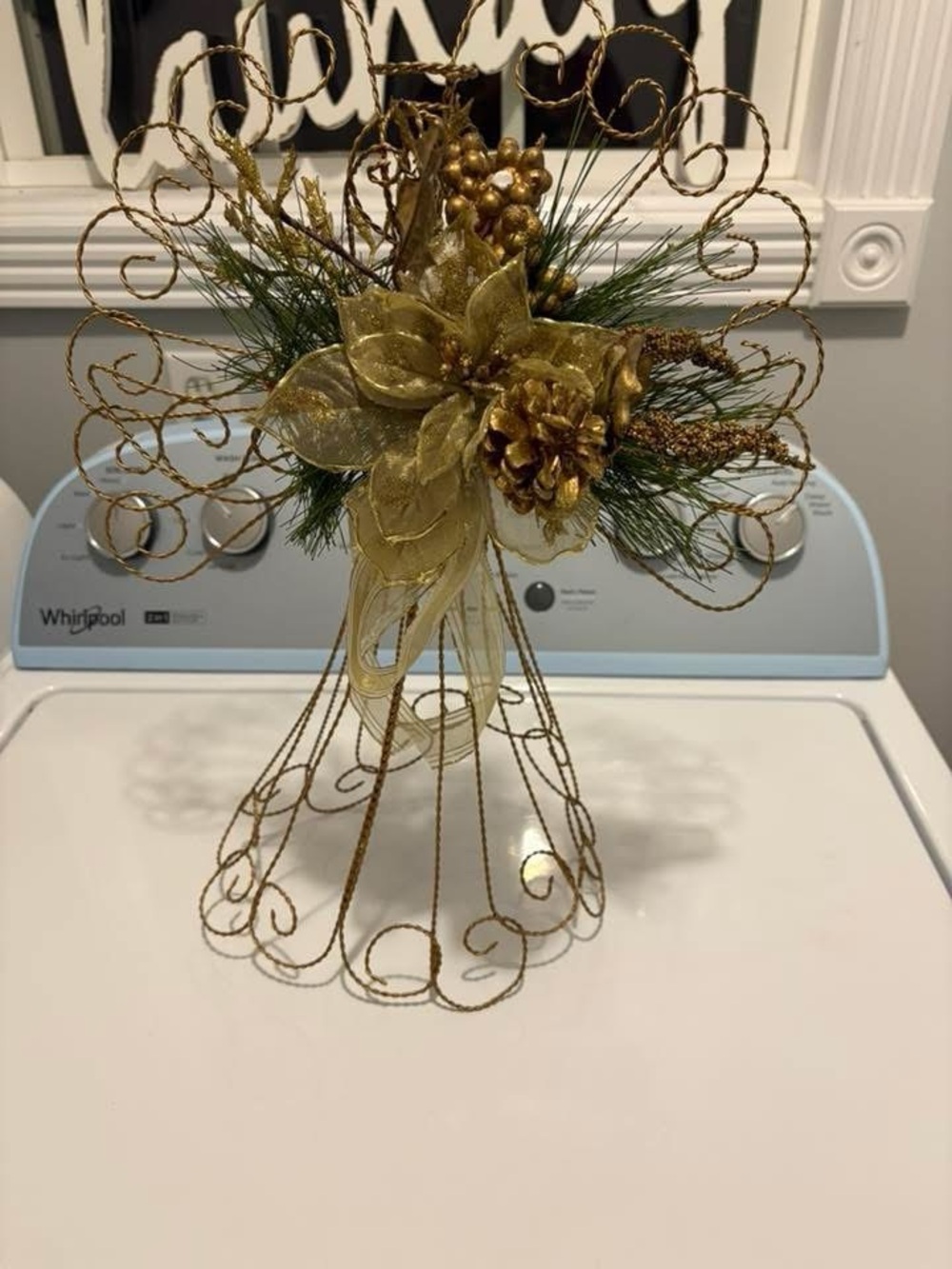 Gold Decorative Wire Angel Table Topper with Floral Accents